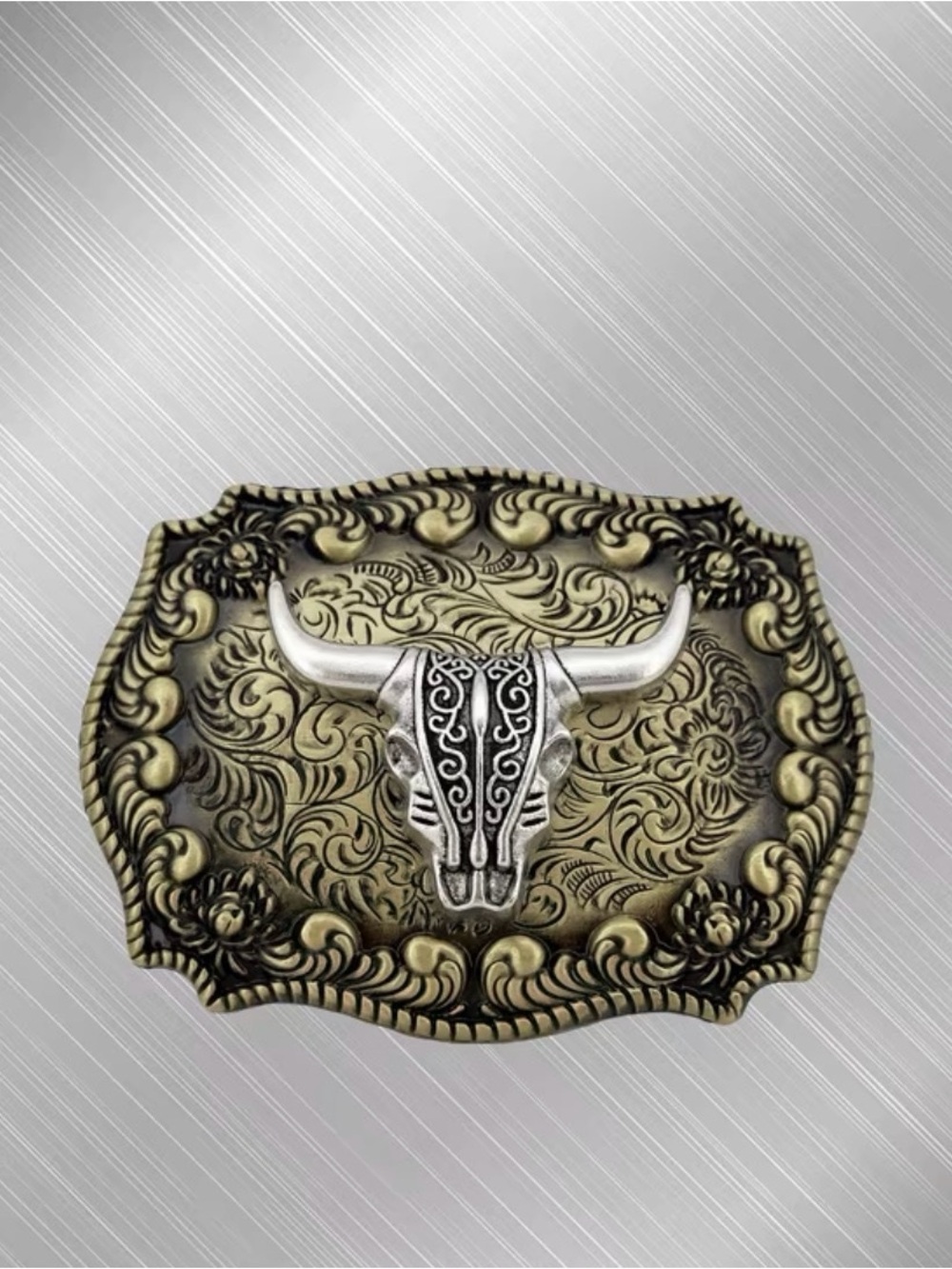 Western Belt Buckle Decorative Bull Head Belt Buckle - Antique Gold and Silver